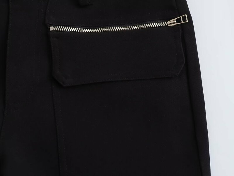 Frauen neue schicke Mode Reiß verschluss Dekoration schwarz lässig Cargo hose Vintage hohe Taille Taschen weibliche Hose Mujer