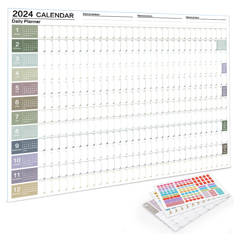 Calendario para colgar en la pared, planificador anual Kawaii, Bloc de notas, lista de tareas pendientes, Agenda, organizador, lista de verificación, hogar y oficina, 2024