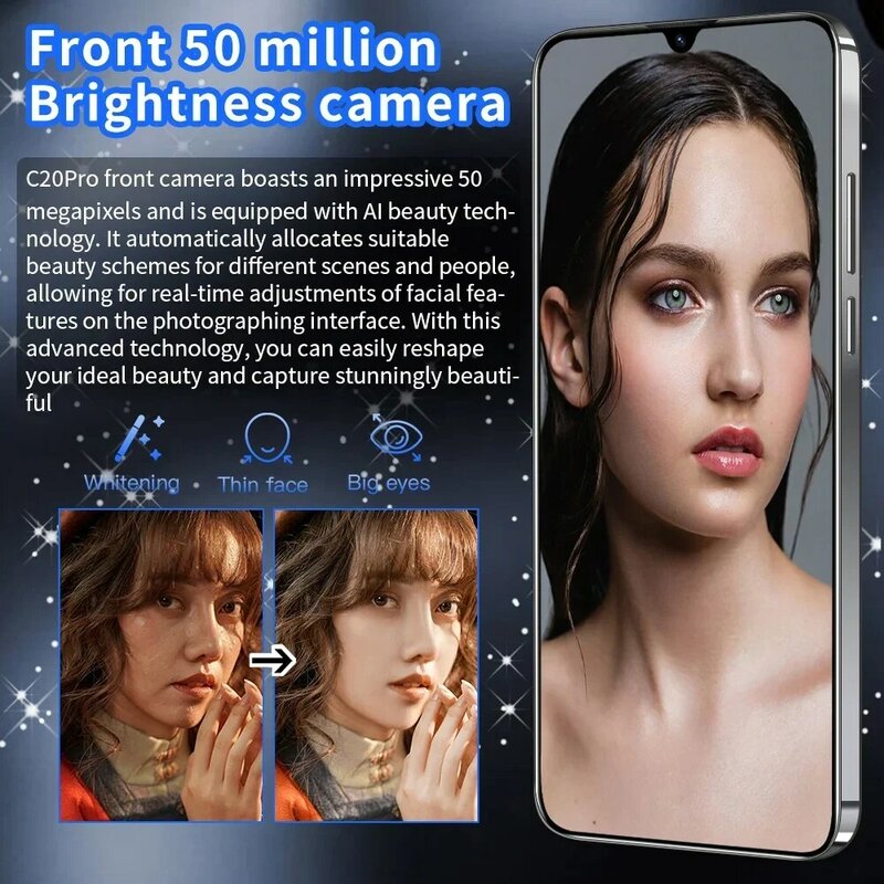 Original C20 Pro 5G Smartphone 7.3 Inch Display Face Unlock 16GB+1TB 8000mAh 50+108MP Double sims+SD Card Global Version Phone