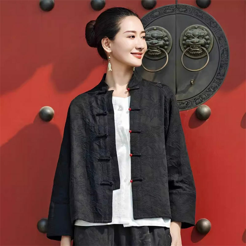 Nuova giacca stile cinese Tang colletto alla coreana Jacquard retrò da donna corto allentato piccolo esterno primavera 2024 cina-vestiti Chic K873