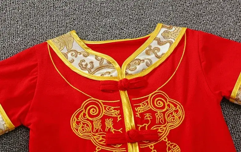 Terno chinês de algodão Tang para meninos e meninas, fechadura de longevidade, roupas bordadas de Wushu, festa de aniversário do bebê, presentes de ano novo