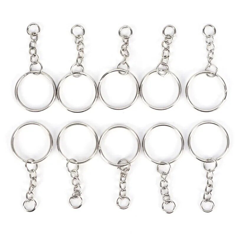 Porte-clés Blanc en Métal Plaqué Argent pour Femme et Homme, Avec Anneau Fendu et Chaîne, Bricolage, Accessoire