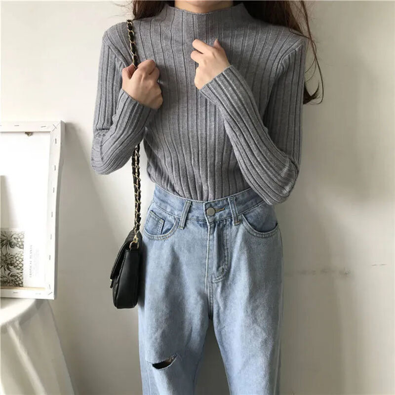 2024 new Underlay Pullovers sweater women winter half high neck white knitted top new stylish versatile spring autumn Jumpers