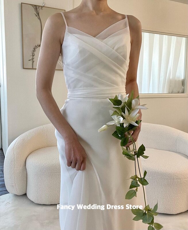 Необычное простое корейское свадебное платье трапециевидной формы на бретельках для фотосъемки вечернее платье без рукавов свадебное платье из органзы