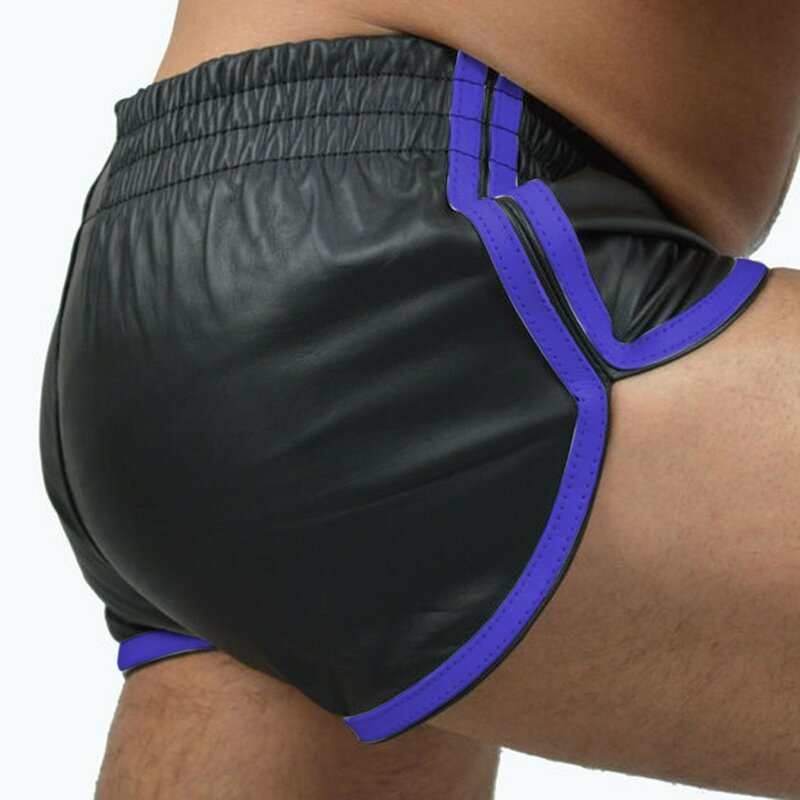 Pantalones cortos ajustados de cuero PU para hombre, Boxershorts suaves, Color sólido, talla grande, Sexy, Punk