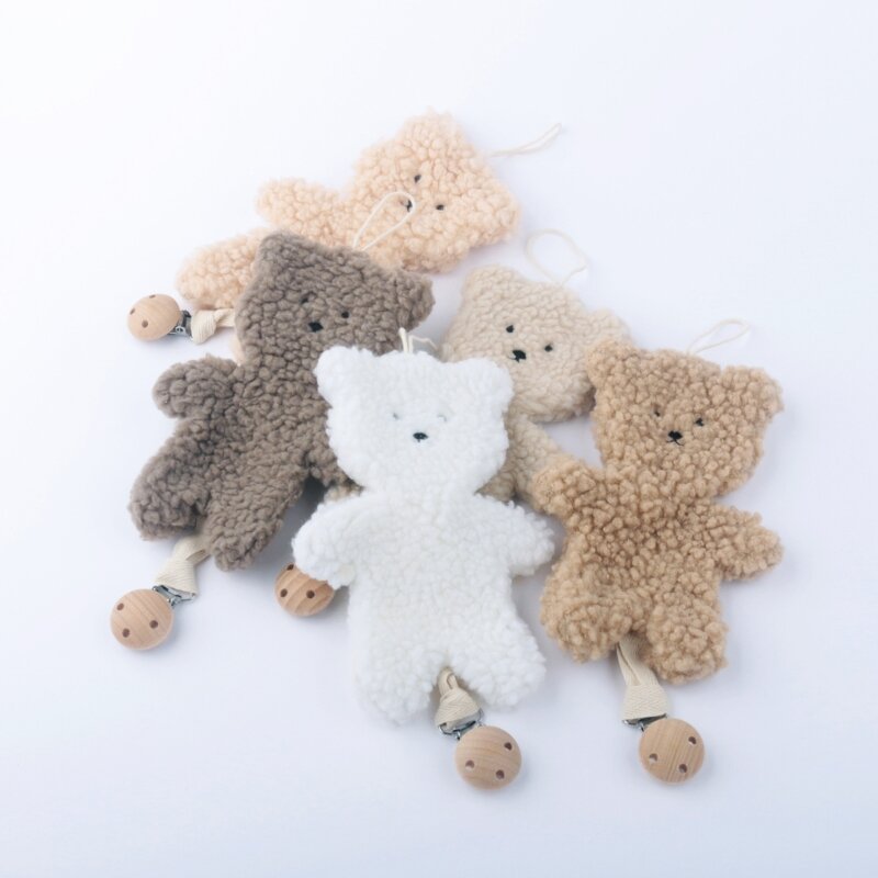 JONewborn-Attache-tétine ours en peluche pour bébé, jouets de dentition en coton, porte-sucette au beurre, pendentif
