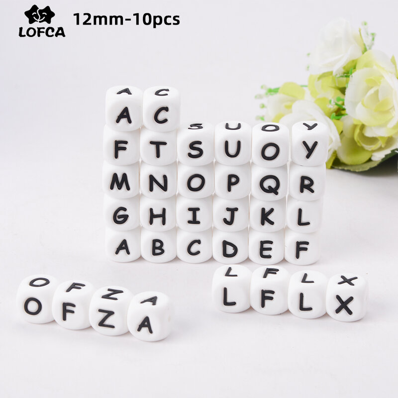 10 buah 12MM manik-manik huruf silikon bayi tumbuh gigi manik-manik huruf alfabet bahasa Inggris BPA gratis hadiah Baby Shower