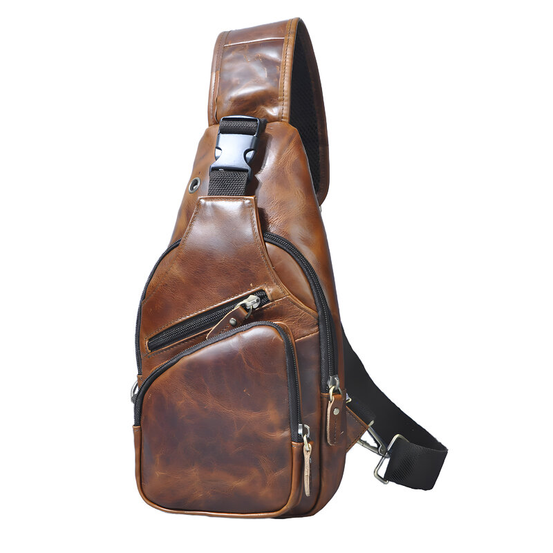 Bandolera triangular de cuero Real para hombre, bolso de viaje Vintage suave con correa para el hombro, diseño de 8 pulgadas, 8015