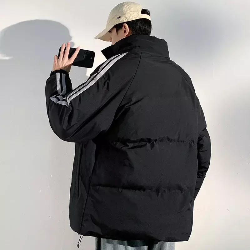 Parka cálida de algodón para hombre, chaqueta informal coreana, abrigos de exterior a rayas laterales, cortavientos acolchado, invierno, 2023
