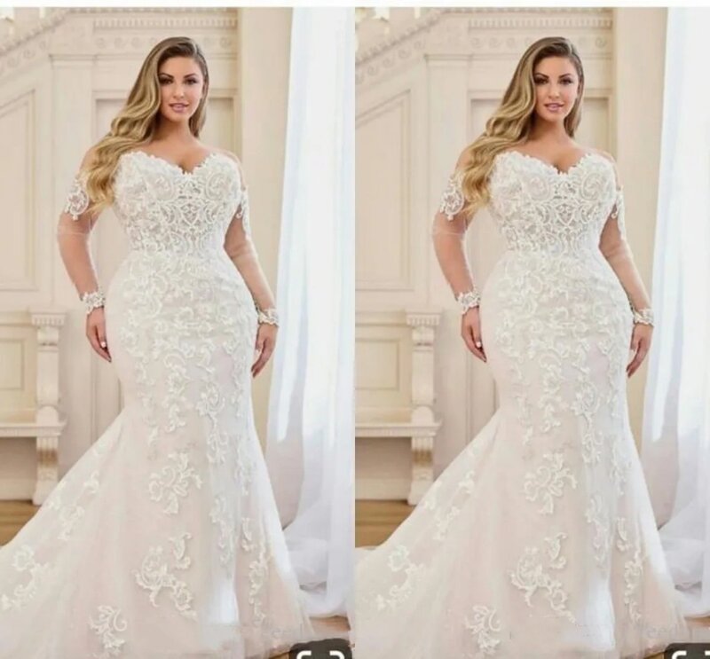 Neues Luxus Hochzeits kleid schiere V-Ausschnitt Spitze Applikationen Meerjungfrau bodenlangen Vestidos de Novia 2024 das Nahost Brautkleid