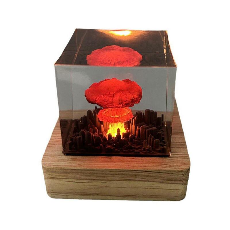 Night Light Atomic Bomb Mushroom Cloud Lamp Usb Resin Halloween Christmas Crafts Light Bedroom Lamp Home Gifts Tab E7m4