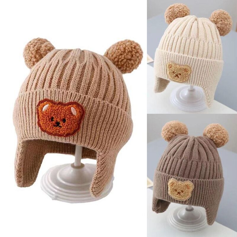 قبعة صغيرة لحماية الأذن على شكل دب كرتوني للأطفال ، قبعات كروشيه دافئة ناعمة للشتاء ، قبعة صغيرة سميكة للأطفال الصغار ، الأولاد والبنات ، كوري ، شتوي
