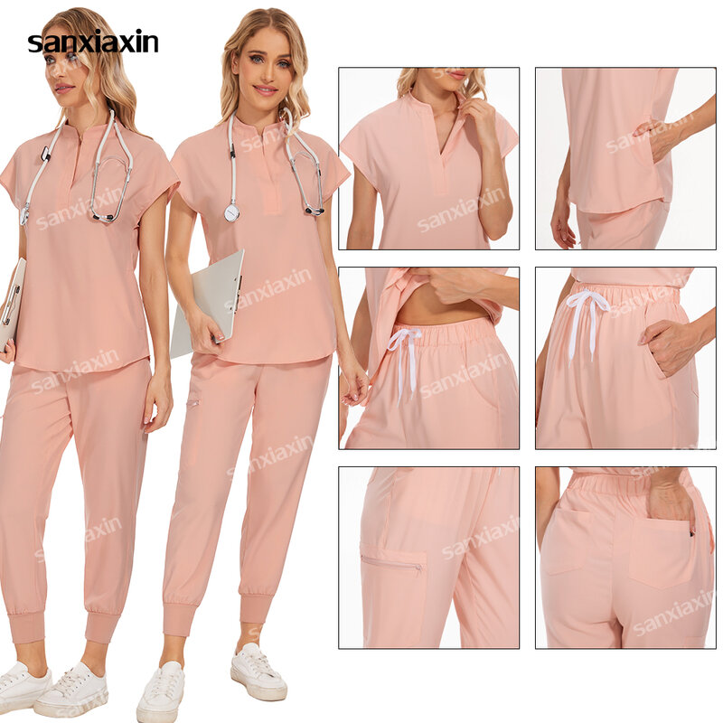 Fashion Women Scrub Set Slim Beauty Clothes Nurse Accessories Medical Uniforms Hospital Dental Clinical Workwear Surgical Suits