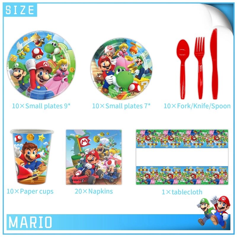 Juego de vajilla con temática de Super Mario, suministros de fiesta de cumpleaños de Luigi, cubiertos de decoración, servilleta de papel para niños