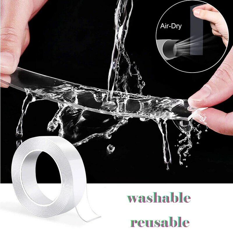 Cinta adhesiva transparente impermeable de doble cara, cintas para el hogar, papelería, suministros de oficina, 1M, 3M, 5M