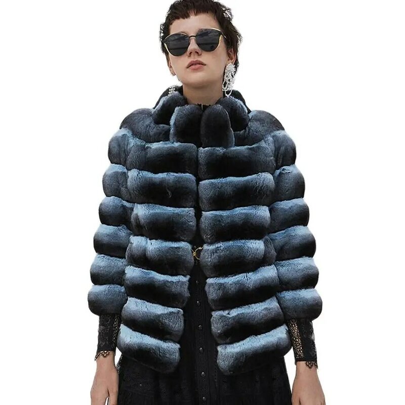 Chaqueta de piel auténtica de conejo Rex para mujer, abrigo corto con cuello levantado, prendas de vestir de alta calidad, superventas