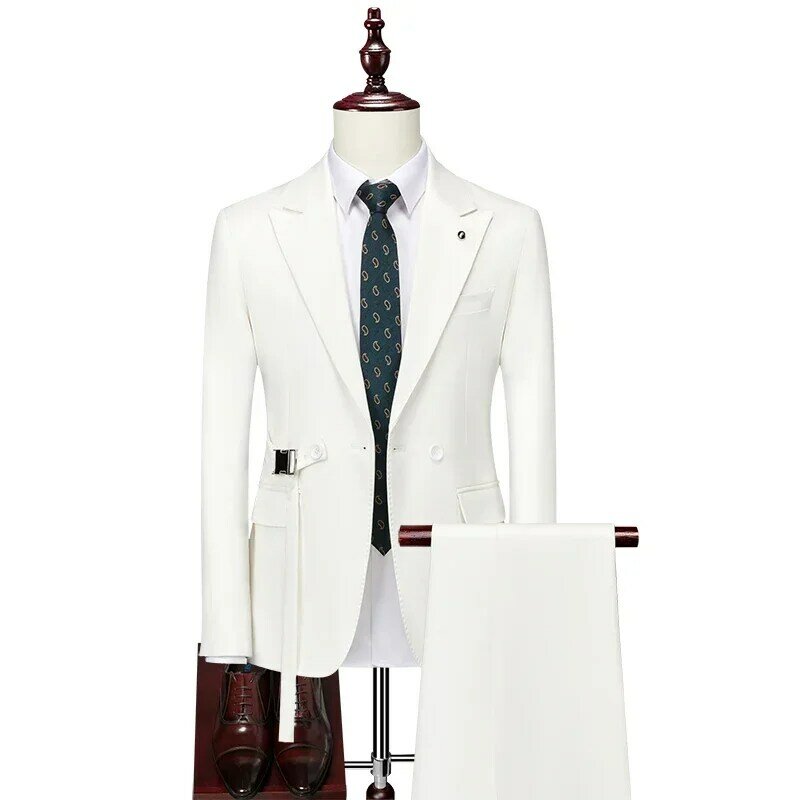 Abbigliamento uomo moda abiti da sposa Business Casual Slim Fit giacca doppiopetto abito blazer cappotto pantaloni pantaloni 2 pezzi Set