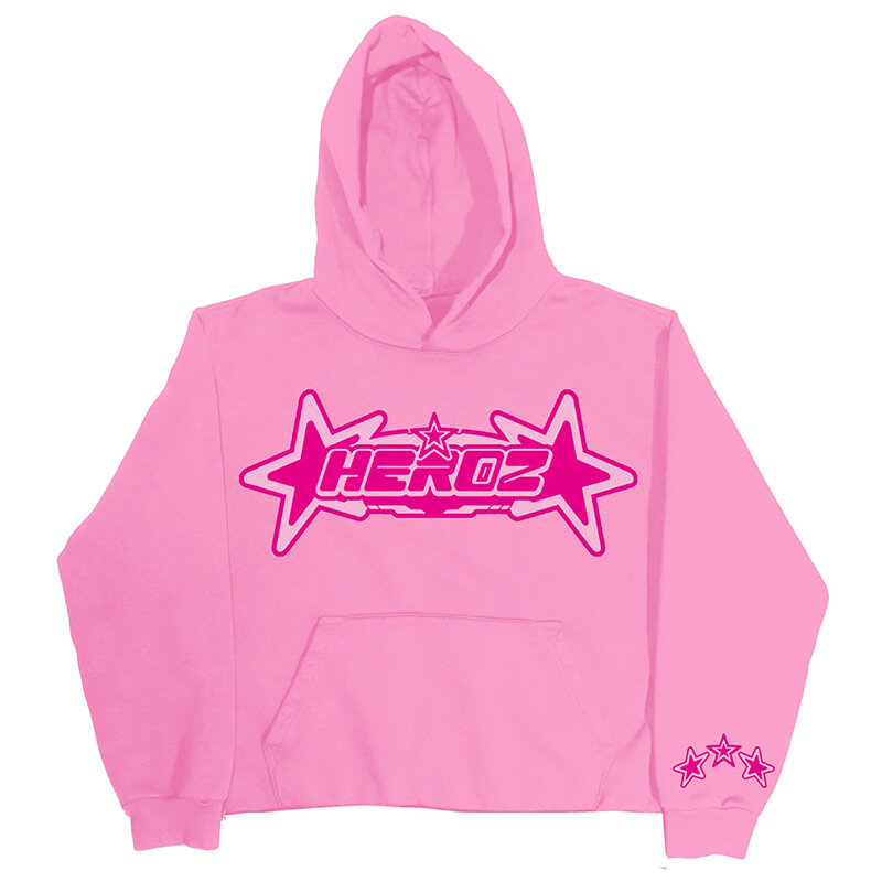 Hoodie com letras estampadas em espuma feminino, manga comprida, pulôver casual, top rosa, esportivo, outono, inverno, Y2K