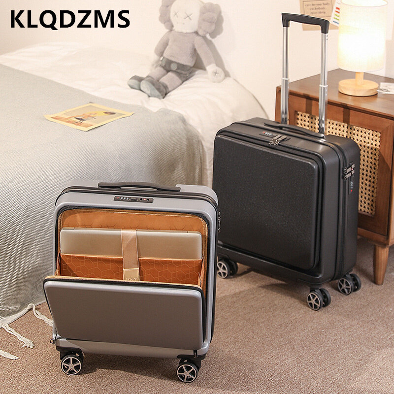 Дорожный чемодан KLQDZMS, 18 дюймов, новая тележка для ноутбука с передним отверстием, универсальный маленький ящик для посадки с колесами, чемодан на колесиках