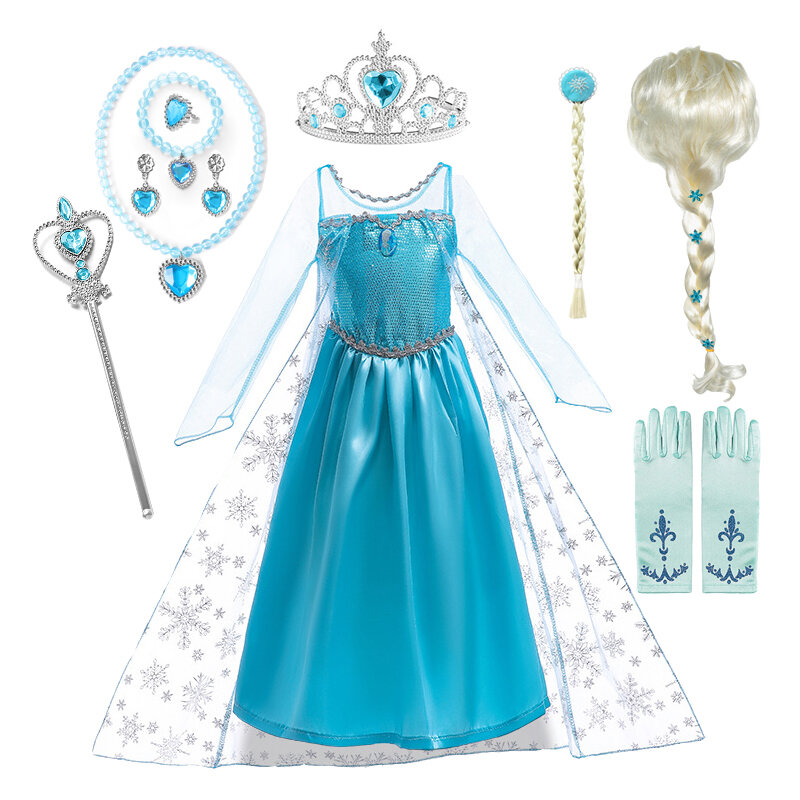Elsa Dress for Girls Elsa Costume Snow Queen Anna Dress Cosplay Birthday Party bambini bambini 2024 Carnival Girl Frozen Costume