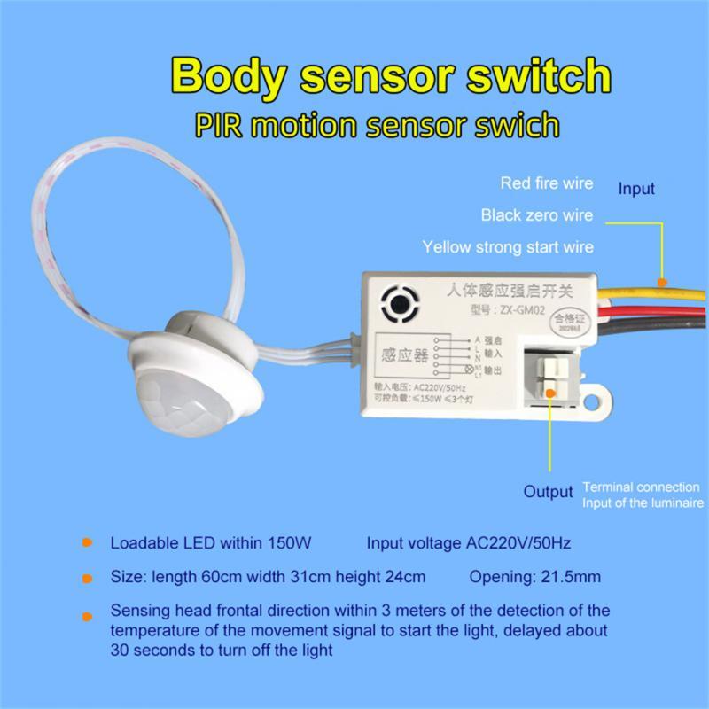 PIR infravermelho corpo humano indução movimento sensor, luz noturna LED ajustável, interruptor detector, 2023