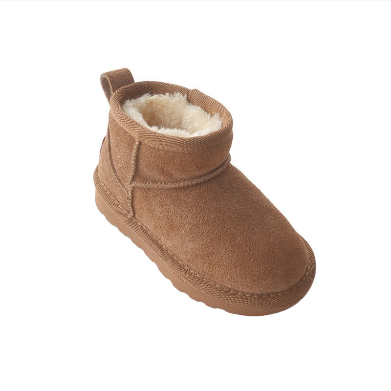 Детские зимние ботинки из коровьей замши, теплые ботинки на толстой плюшевой подкладке для мальчиков и девочек, высокие зимние ботинки для холодной погоды