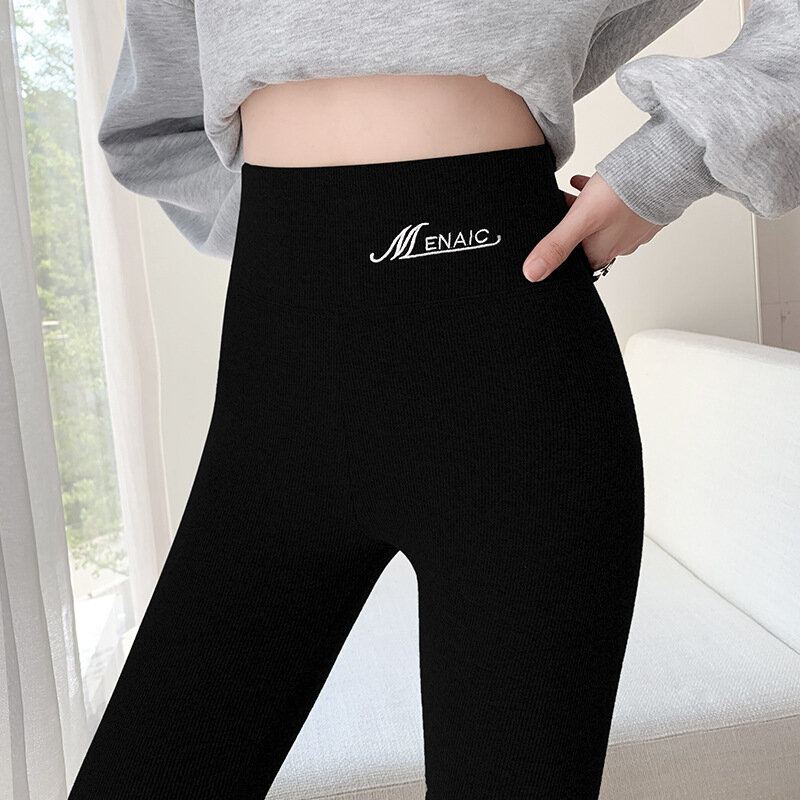 2023 Winter Thickening Cloud Fleeces High Waist Leggings Women Skinny Warm Snow Fitness Letters Pencil Pants Trousers L023