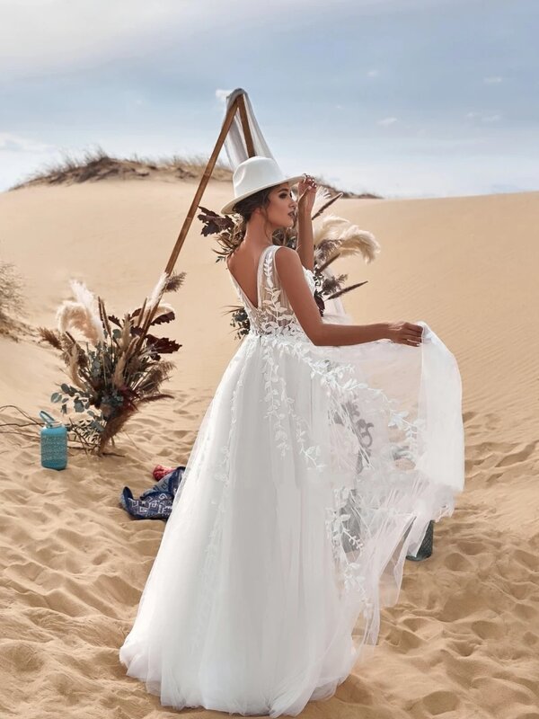 Женское винтажное свадебное платье It's yiiya, белое платье А-силуэта с V-образным вырезом и кружевной аппликацией на лето 2024