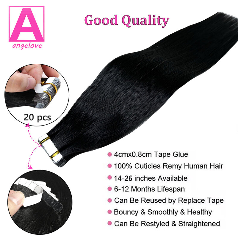 Tape In Brazilian Human Hair Straight Extensions 14-26inches Skin Weft Adhesive Glue 100% Real Remy Human Hair On Salon Quality
