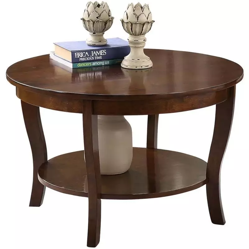 Круглый Кофейный столик с полками и двумя просторными полками, черный, цвет