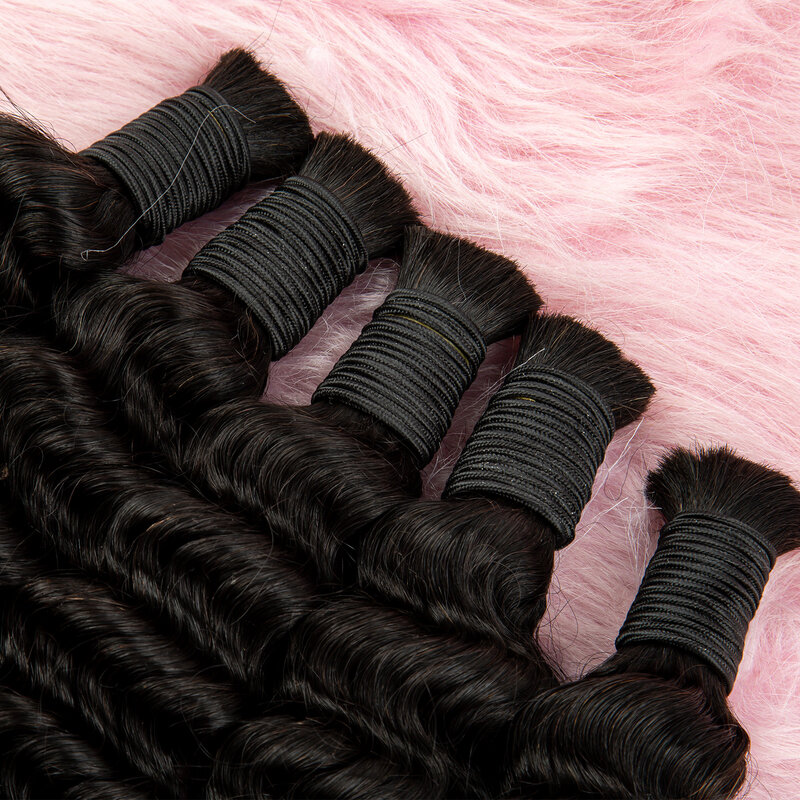 Deep Wave Bulk Cabelo Humano para Trança, Remy Weave Extensions, Pacotes de cabelo molhado e ondulado, 27 cores
