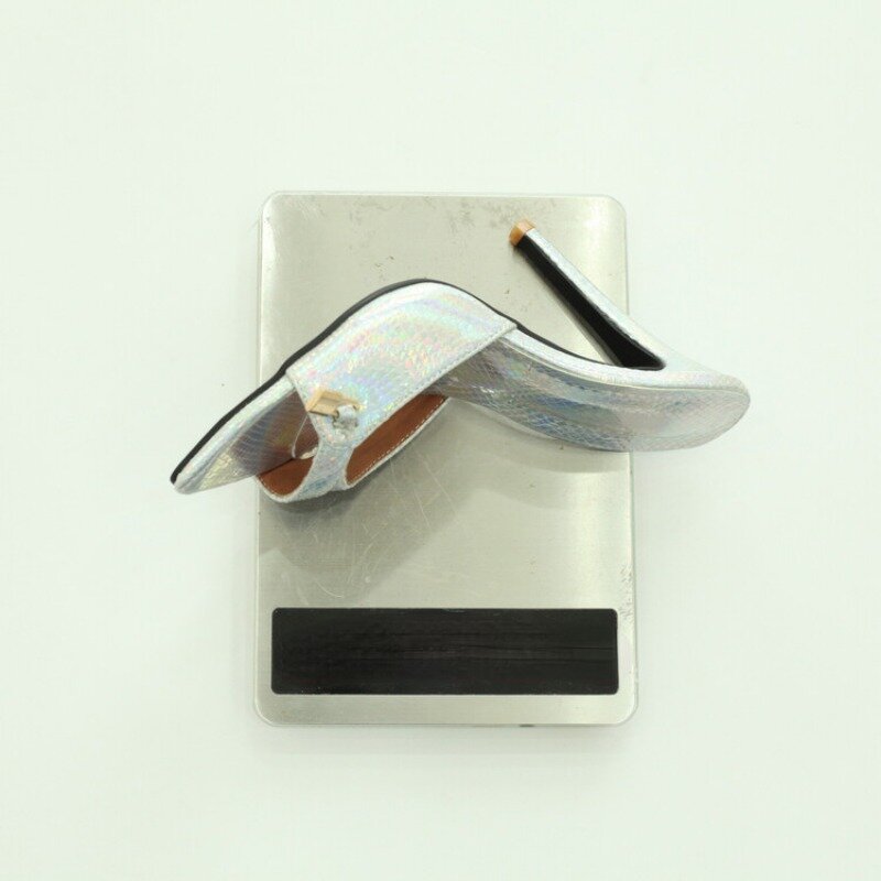 Chiavi/serrature in metallo punta aperta 12cm pantofole con tacco sottile pantofole da esterno in pelle verniciata moda mimetica sandali donna 35-47