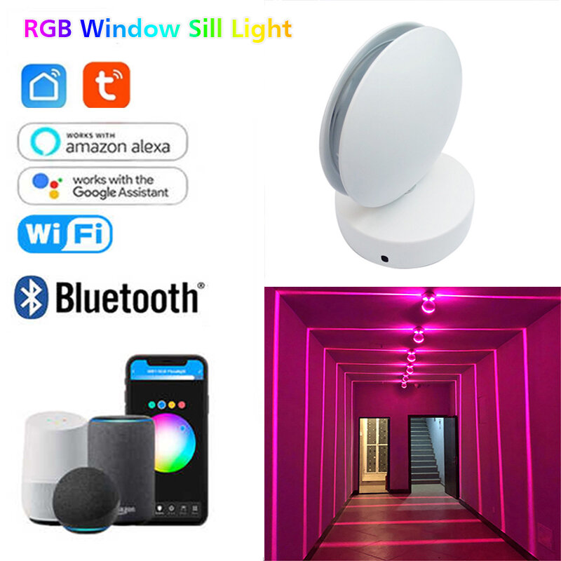 Luz LED RGB inteligente para el alféizar de la ventana, luz giratoria de 360 ° para el marco de la puerta del pasillo, haz de luces de línea de rayos para dormitorio, pasillo, Bar y fiesta