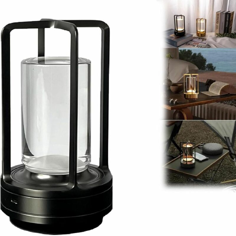 Cordless Table Lamp 3 Color Stepless Dimming Touch Rechargeable Crystal Lantern Lamp For Living Room Bedroom