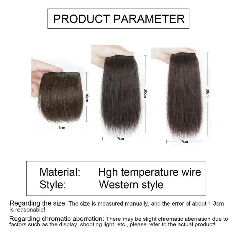 Almofadas sintéticas retas curtas do cabelo para mulheres, peruca das extensões do cabelo, partes invisíveis macias do cabelo, grampo nas perucas, 10 cm, 20 cm, 30cm
