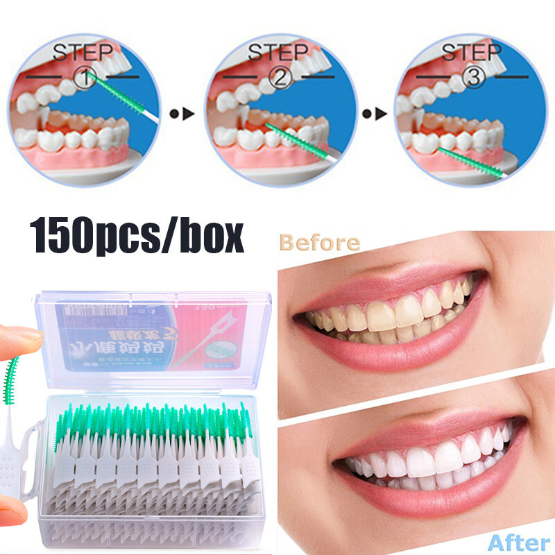 Cepillo Interdental de goma suave para limpieza de dientes, herramienta de cuidado de higiene bucal, 20/150 piezas