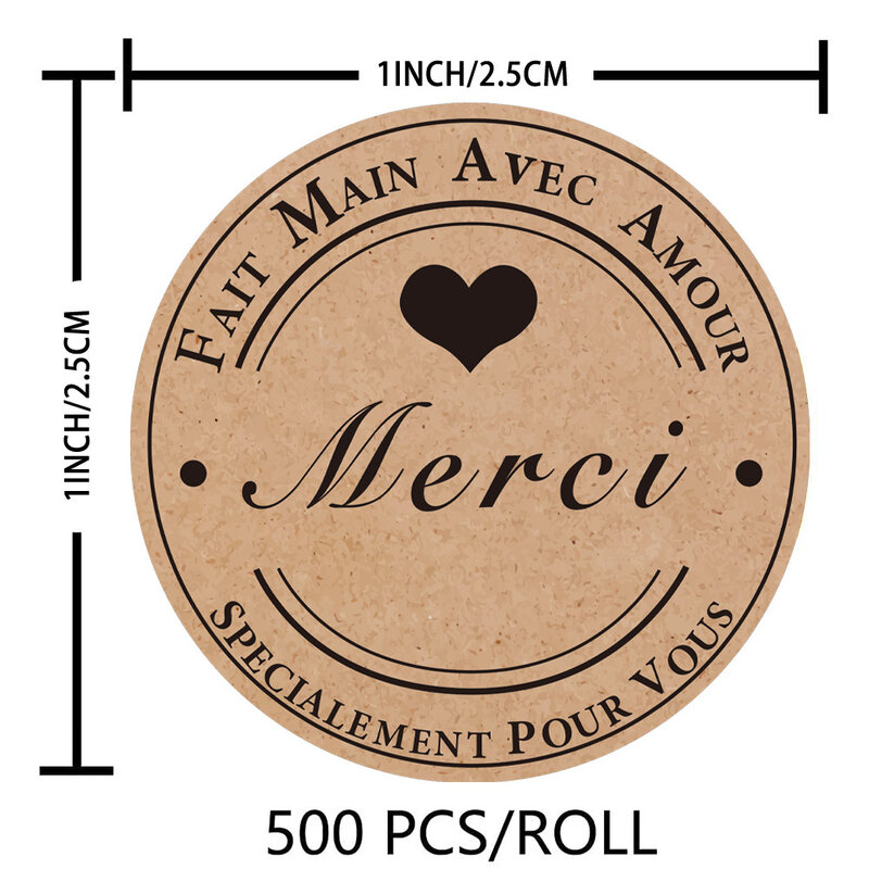French Merci-Obrigado Adesivo Kraft, Etiqueta de Papel Multifunções DIY, Adesivo Selo Presente Adesivo, Fait Principal Avec Amour, 100-500Pcs