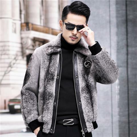 Casaco de pele real masculino com gola virada para baixo, jaqueta de luxo masculina, inverno e outono, tosquia de ovelha, Z115