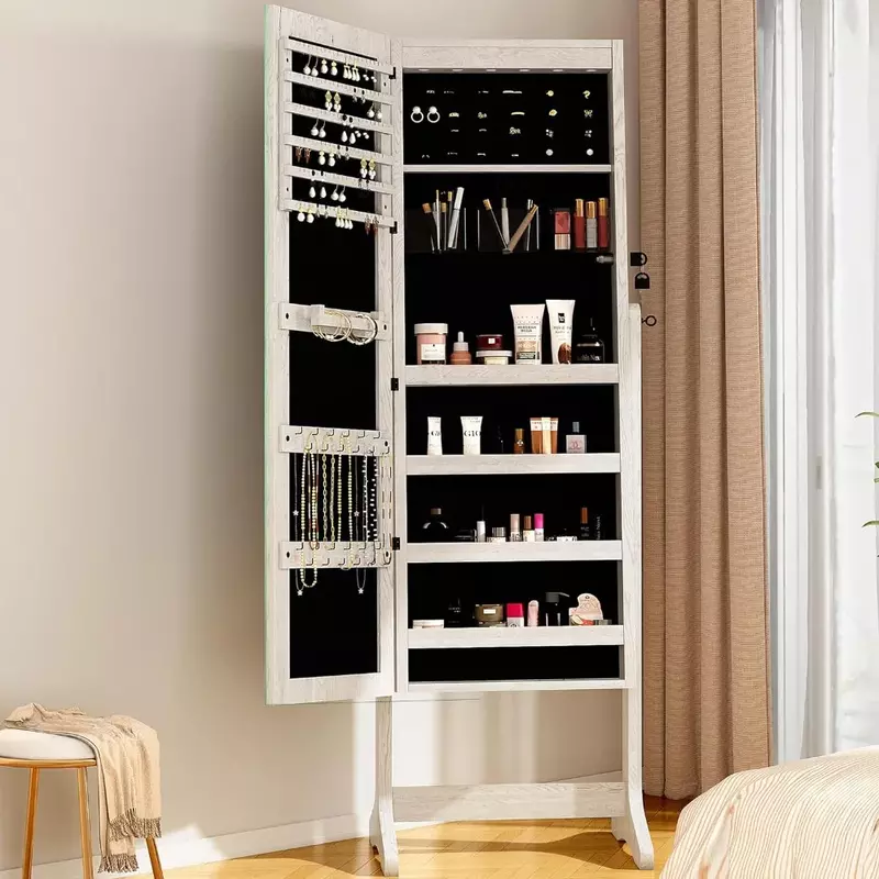 Mirror Jewelry Cabinet Standing, Full Length Mirror with Storage, Wooden Jewelry Boxes & Organizers, Standing Jewelry Makeup