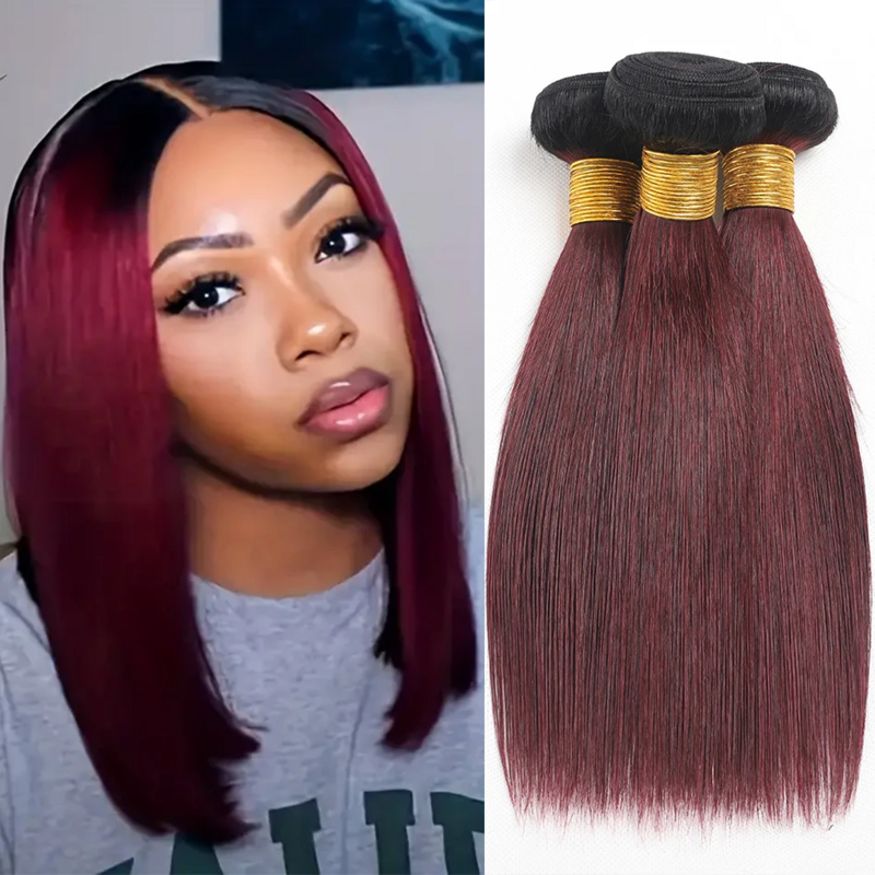 12a Ombre Braziliaans Steil Haar 1b/99j Bordeauxrood Menselijk Haar Weave Bundels Deal Two Tone Remy Hair Gekleurde Inslag Extensions