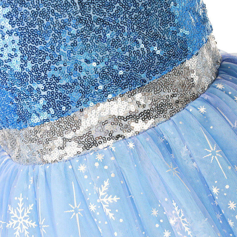 Girls Elsa Cosplay Princess Costume Frozen Role Play Dress Up Fancy Frocks Party Gown Sequin Mesh Vestidos Girls Birthday Dress