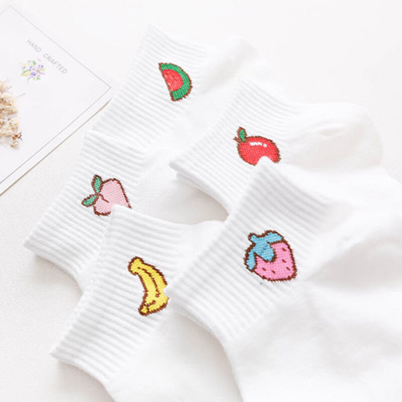 Female Colorful Fruit Invisible Short Woman Sweat Summer Comfortable Cotton Girl Women's Boat Socks Ankle Low