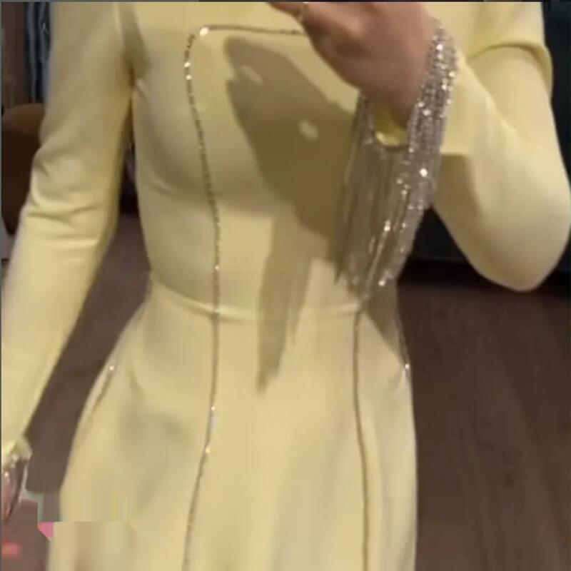 Koendye gaun pesta pernikahan wanita, gaun malam lengan penuh leher tinggi dengan panjang sepergelangan kaki 2024 dauder Saudi