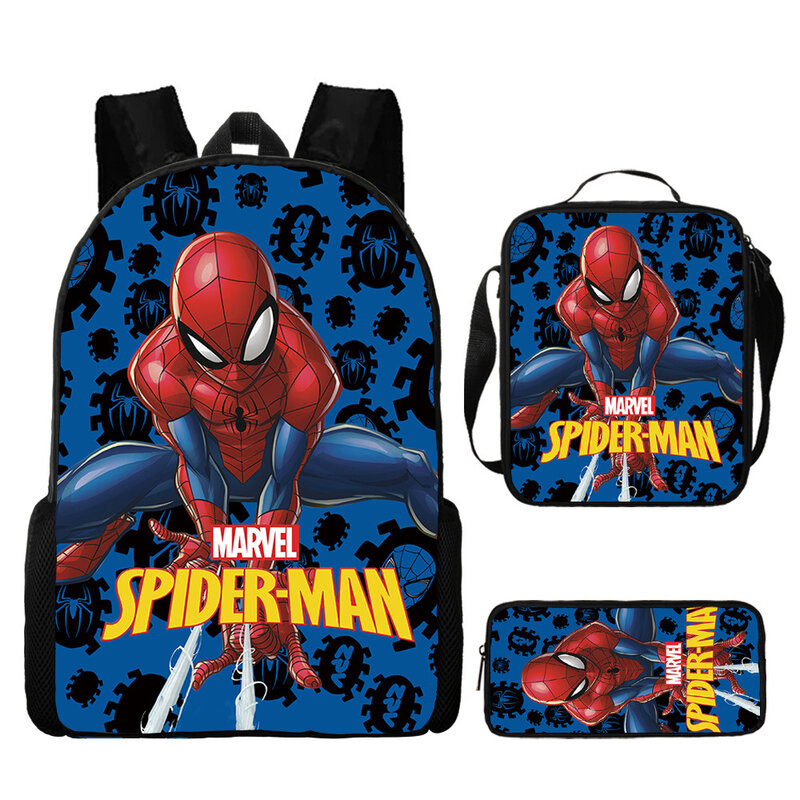 Spidermans-Conjunto de tres piezas para estudiantes de escuela primaria, mochila de dibujos animados para niños, estilo Superhéroes, a la moda