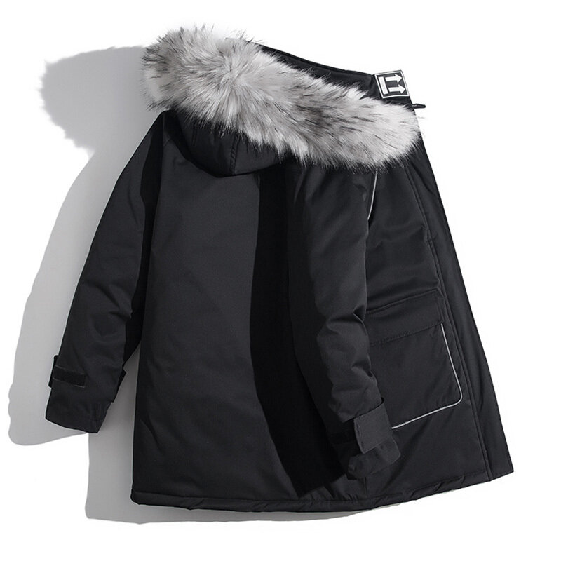 Parka invernale da uomo di media lunghezza sciolto giacca con cappuccio 5XL di grandi dimensioni spessa calda e antivento in cotone tinta unita