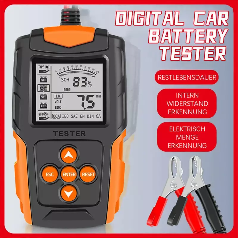 12v/24v Digital Car Battery Tester for Wet/GEL/Flooded/EFB/Lead-Acid/AGM Automotive Cranking Charging Test Analyzer Tool