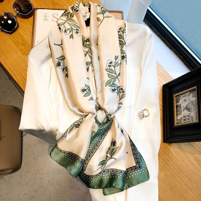 Шелковые шарфы с классическим принтом 160x40 см, модные шали на все сезоны, популярная новинка, цветочный головной убор, Солнцезащитный длинный шарф в Корейском стиле