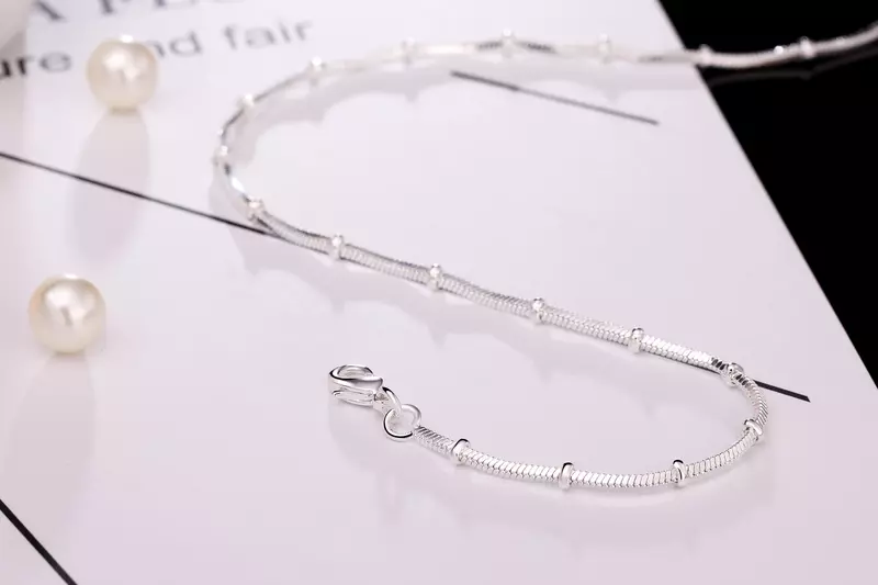 Lihong 925 Sterling Silver Snake Bone Bead Necklace Women's Fashion Wedding Engagement Jewelry Gift