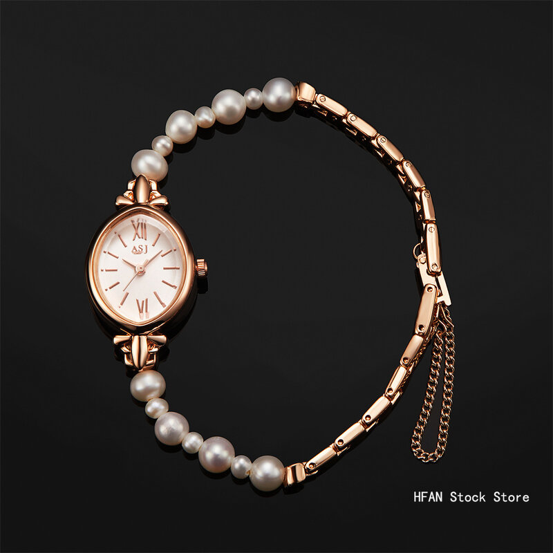 Montre à quartz avec pointeur décontracté pour femme, bracelet doux et élégant, perles d'eau douce naturelles, cadeau pour elle