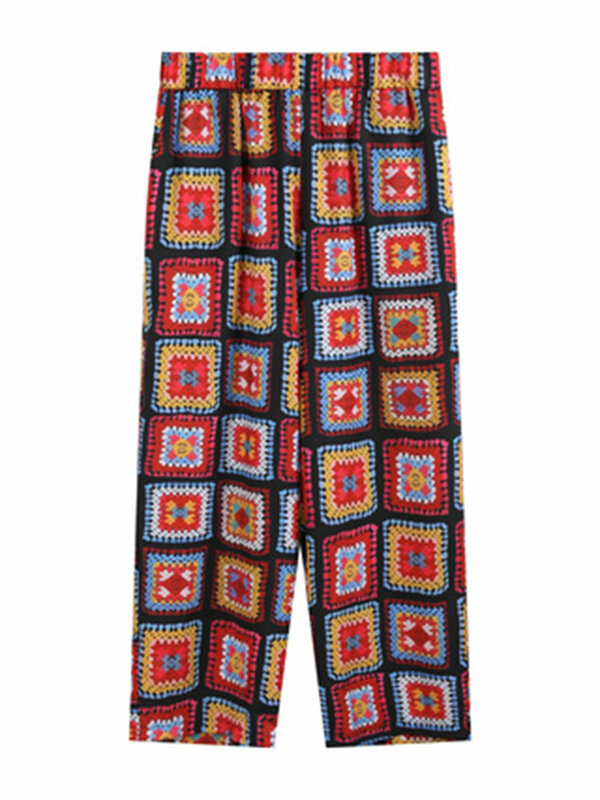 Женские прямые брюки с геометрическим принтом, брюки с косыми карманами в стиле бохо для весны и лета, женская одежда
